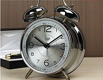 Quiet Non-ticking Silent Quartz Analog Retro Vintage bedside Twin Bell Alarm Clock With Loud Alarm and Nightlight. The Best Gift for heavy sleepers and Kids.Battery Powered (Blue,Silver) (Silver)