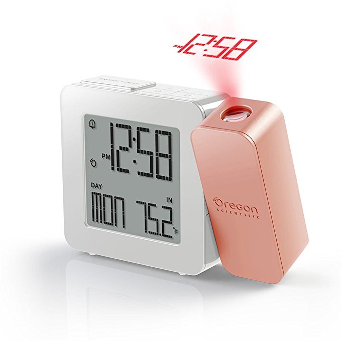 Oregon Scientific PROJI Projection Atomic Clock with Indoor Temperature Calendar Alarm - Rose Gold