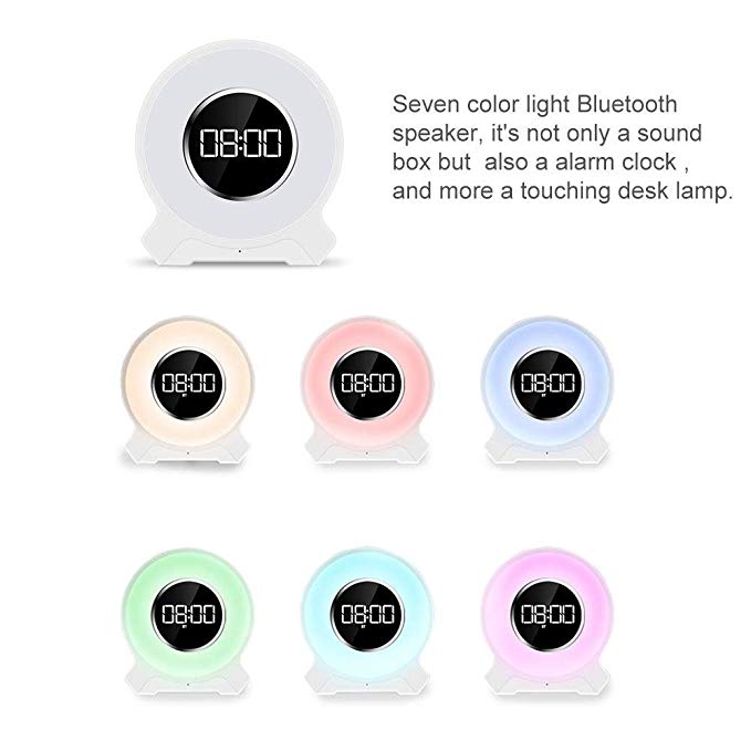 Autoor Digital LED Alarm Clock With Wake Up Light, 7 Colors, Wireless Speaker, FM Radio, TF Card Play and Audio AUX Cable