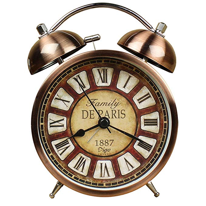 Retro Alarm Clock, Vintage Room Clock Home Desk Table Lamp Clock with Ultra Mute Non Ticking Sweep Second Hand HD Glass Lens Battery Operated (bronze)