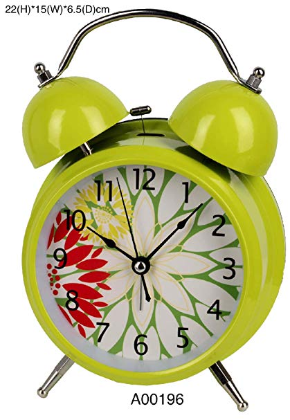 6-inch Metal Retro Twin Bell Alarm Clock, Silent Desktop Table Time Display Desk Clock (Light green A00196)