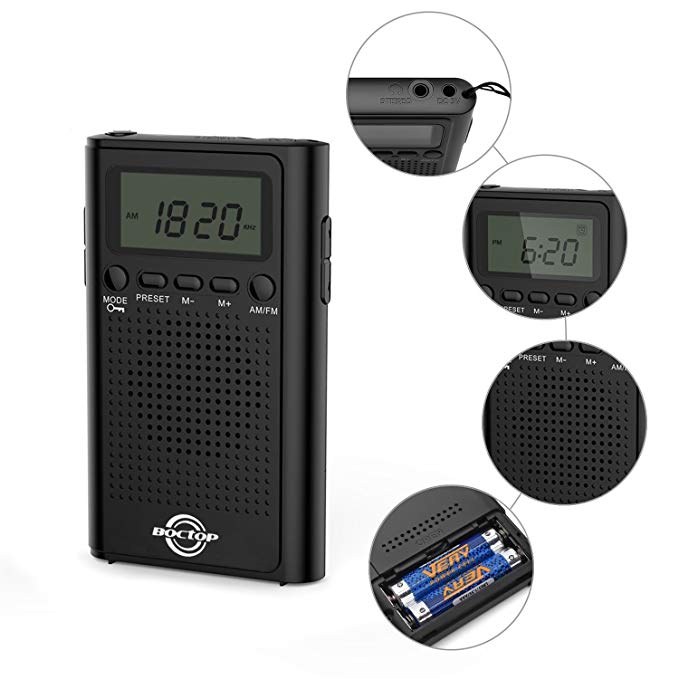 Pocket Radio, Digital AM/FM Radio with Clear Speaker, LCD Screen, Alarm Clock, Earphone and Stereo Mode