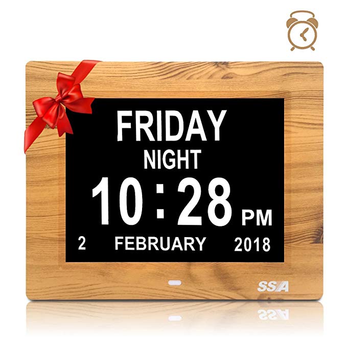 Alarm Clock, Digital Calendar Day Clock, Extra Large Non-Abbreviated Day & Month, Digital Alarm Clock for The Original Memory Loss, Good Gift for The Elderly (8inch/Wood grain) …