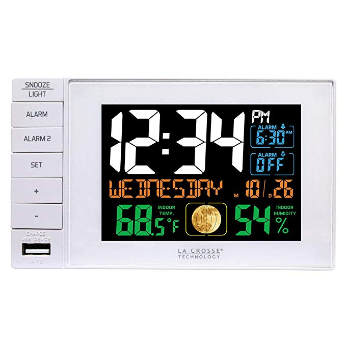 La Crosse Technology C87061 Color Dual Alarm Clock with USB Charging Port,