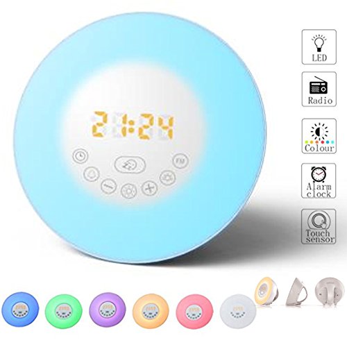 AOAVE Wake Up Light,Sunrise Wake Up Light Alarm Clock,Alarm Clock Radio Light Up Colored Sunlight Simulation Digital Bedside light Alarm Clock with FM Radio Touch Control,Snooze Function Alarm Clock