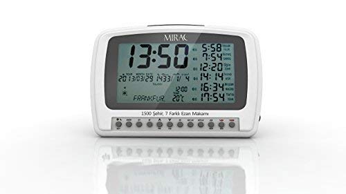 MIRAC Azan Prayer Nimaz Clock, Islamic Table Adhaan Reminder / Gebetsuhr / Otomatik Ezan Saati (White)