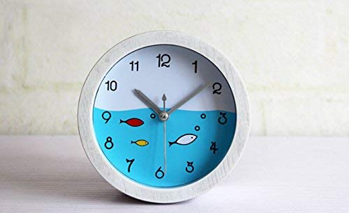 Apexshell (TM) Trendy Lovely Undersea World Fish Clock Face Minimalist Art Classic Small Round Slient Non-Ticking Travel Table Bedside Alarm Clock for Bedroom for Kids