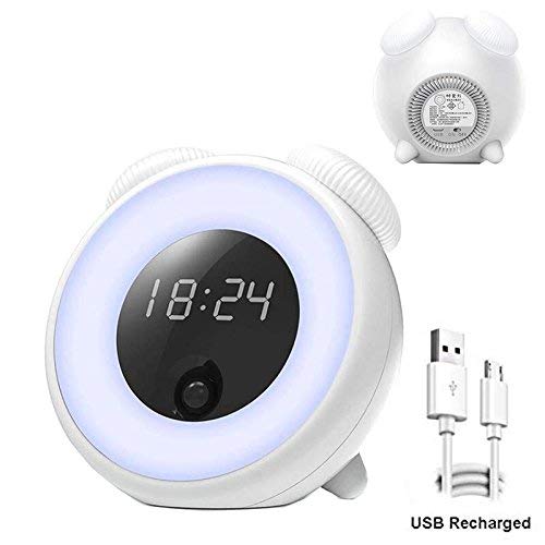 Motion Sensor Night Light,Time Light Alarm Clock, Smart Body Induction Mushroom LED Lamp,USB Recharge Body Recognation Vibration Sensing Alarm Clock, Snooze for Heavy Sleeper Bedroom Touch Control