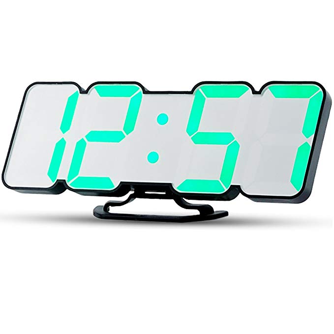 UIQELYS LED Digital Alarm Clock, Large Display Sound Control (Desk/Wall mountable) Clock Display Time, Date, Temperature, USB Charging Port and 3 Adjustable Brightness Levels