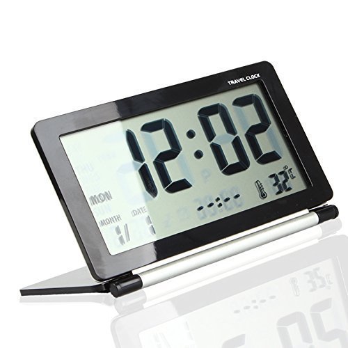 Multifunction Silent LCD Digital Large Screen Travel Desk Electronic Alarm Clock Black and Silver