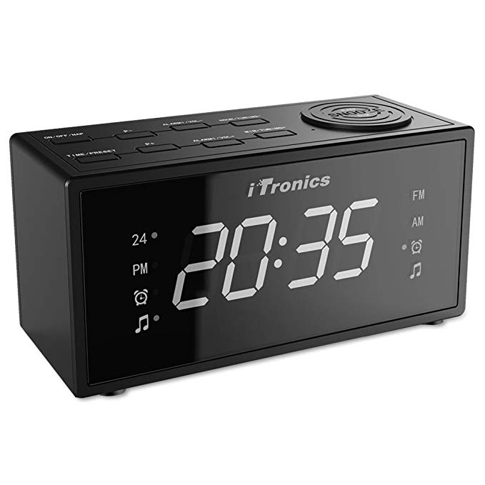 simply silver - iTronics Digital AM/FM Dual Alarm Clock Radio with USB Charge Port, Snooze Sleep