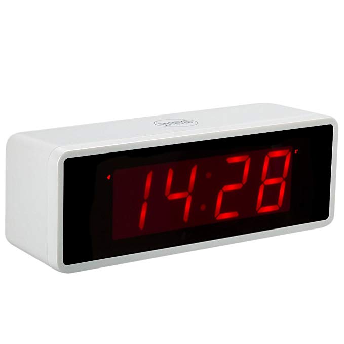 Kwanwa Portable Electric Alarm Clock With Large 1.4'' Red LED Numbers Display Battery Operated Only,Can Be Placed Anywhere Without A Cumbersome Cord （Pearl White)