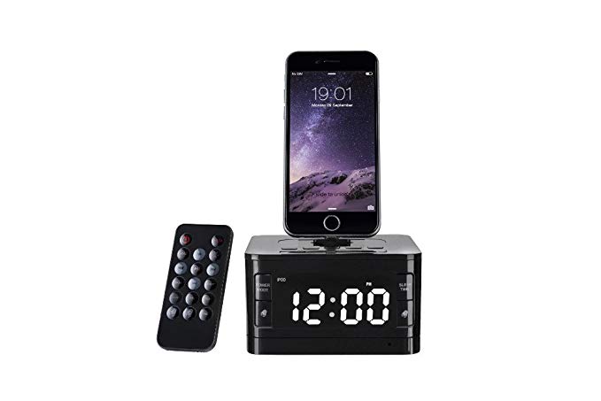 Charger Dock Station Fm Radio Alarm Clock Portable Audio Music Wireless Bluetooth Speaker for iPhone 7 7 Plus 5 6 6s SE Black