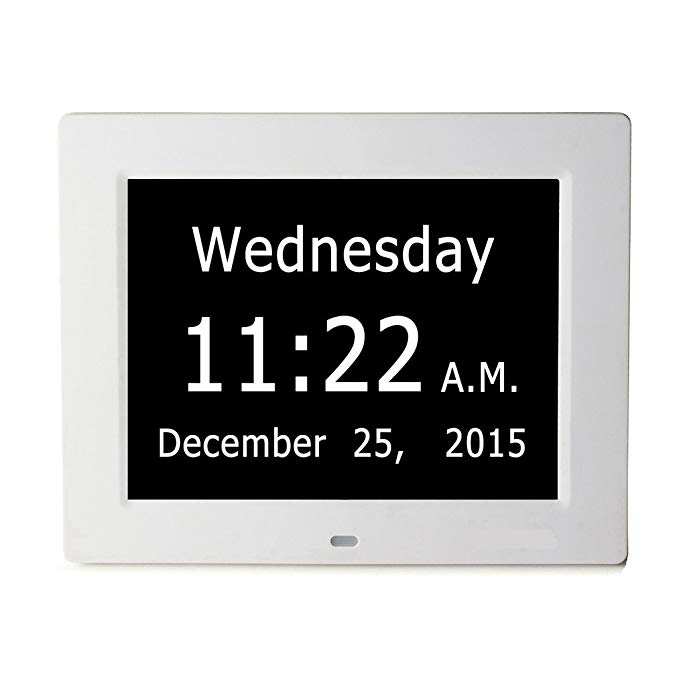 Upgraded - ESH Extra-Large Memory Loss Digital Calendar Day Clock with With Full Day & Month Spelling No Abbreviations Great For Impaired Vision (White)