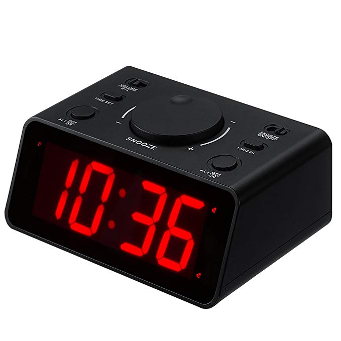 Kwanwa LED Digital Alarm Clock Battery Powered only,Easy Setting,Dual Alarm with extra Loud Volume,3 levels for Brightness,1.2 inch Red Numbers Display Black