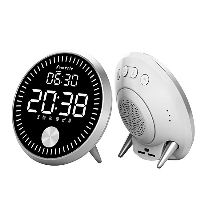 Digital Alarm Clock Bedroom Smart LED Display Dual Alarms, USB Charger, Round