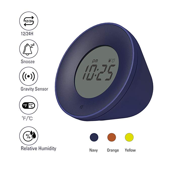 Stylepie Fun Fun Clock—Digital Smart Alarm Clock with Temperature(℃/℉) and Humidity(%) Detections, Gravity Clock with Snooze Function and 12/24H Display, Energy-saving Light, Bedroom&Office, Navy Blue