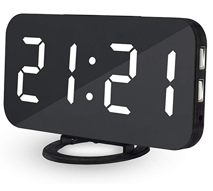 EVIICC Electric LED Display Alarm Clock – Can Charge Your Phone, 2 USB ports, Snooze, Dimmer and Battery Backup and 12/24 Hours White