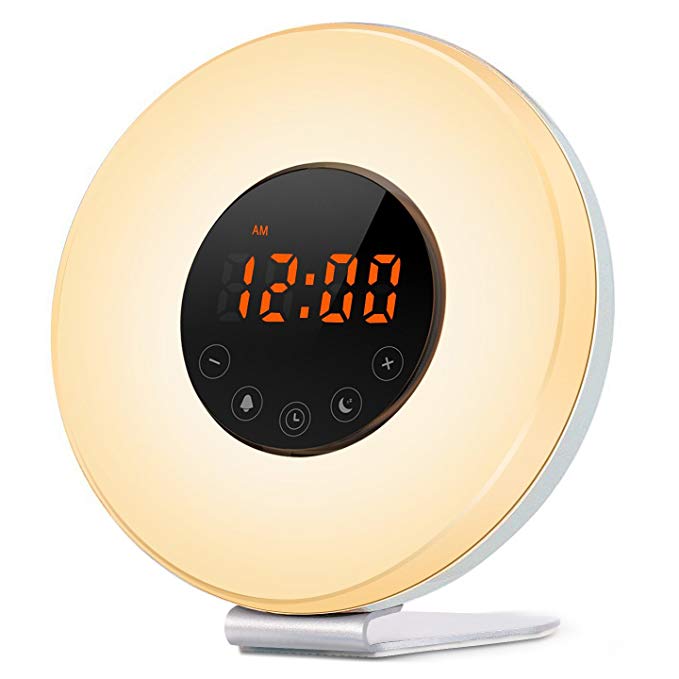 Bigaint Sunrise Digital Alarm Clock, Wake up Light Alarm Clock with Sunrise Simulation,FM Radio 6 Natural Sounds 7 Colors Night Light & Atmosphere Lamp