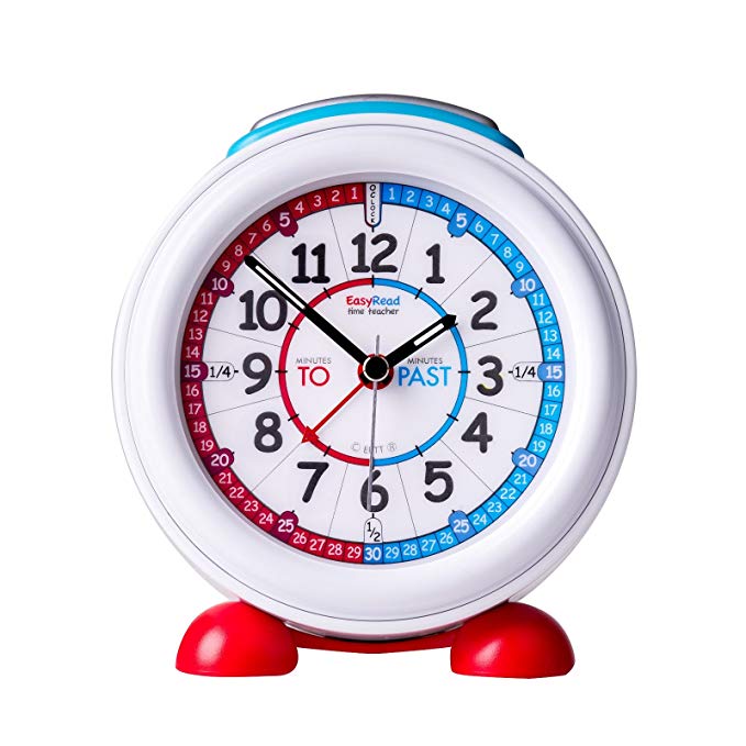 EasyRead Time Teacher Children’s Alarm Clock with Night Light, ‘Minutes Past & Minutes To’ Red & Blue Clock Face