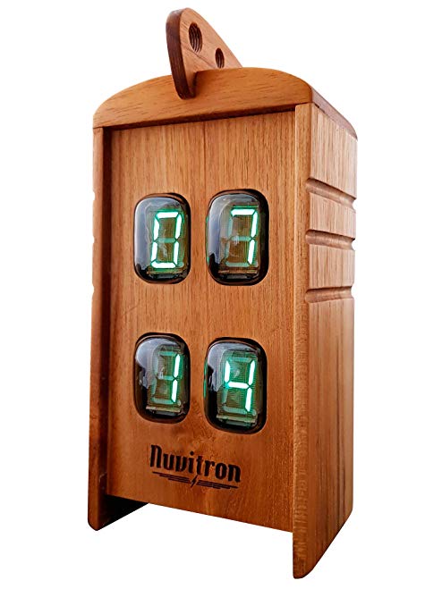 Nuvitron Chroniker Armstrong | Fluorescent Clock | A Unique Wood Alarm Desk Clock With Vintage Repurposed Electroluminescent Displays | Unique Mantle Clocks | Office Gadgets for Men