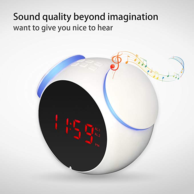 M-LUCK Portable Digital Alarm Clock Wireless Bluetooth Speaker with FM Radio With 4.0 Speaker,FM Radio,TF Card,Dual Alarm,Snooze,USB Charging, AUX Line-in,White LED Display (White)