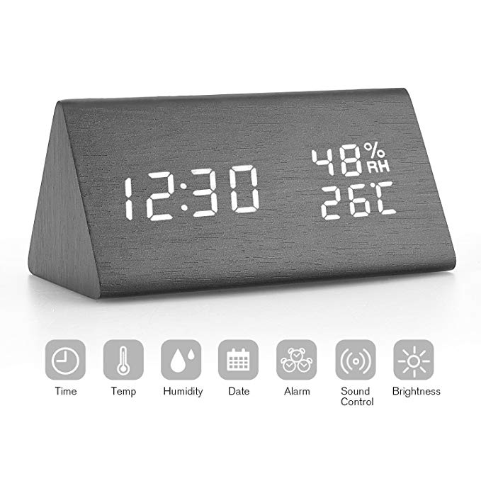 Alarm Clock, Digital Clock, 3 Brightness Levels, 3 Sets of Alarm Clocks for Bedrooms, Electronic With usb Large Led Display Dual Time Temperature Humidity for Heavy Sleepers