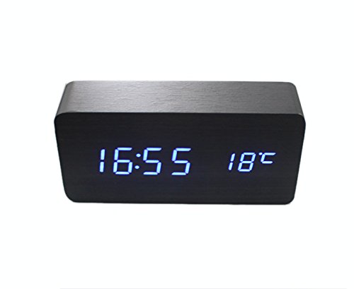 High Quality Alarm Clocks with Thermometer,Table Clocks,Big numbers Digital Clock,Wood Wooden Clocks LED Display Black Blue light