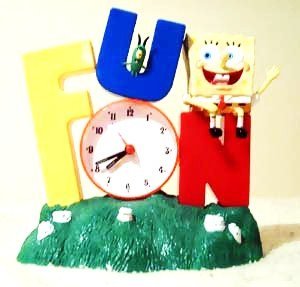 Rare Spongebob Squarepants Alarm Clock 2002 Edition Grass Base FUN SONG EditionBob Sitting on the Letter N