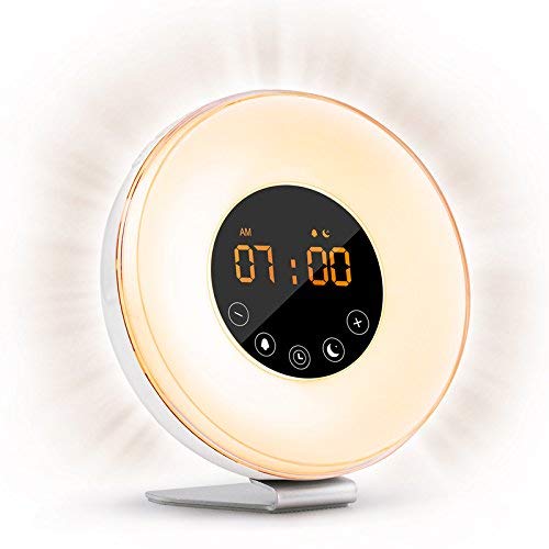 VegasDoggy Sunrise Alarm Clock- Wake Up Light LED Clock Sunrise Simulation Sunset Fading Night Light-6 Natural Sounds/FM Radio/7 Colors Switch/10 Brightness Levels/Snooze Function Heavy Sleepers