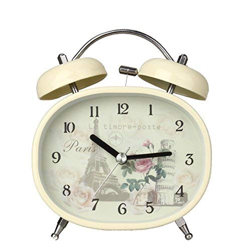 Twin Bell Alarm Clock with Nightlight, Loud Alarm, Oval, Vintage Egg Style, (Eiffel Tower)