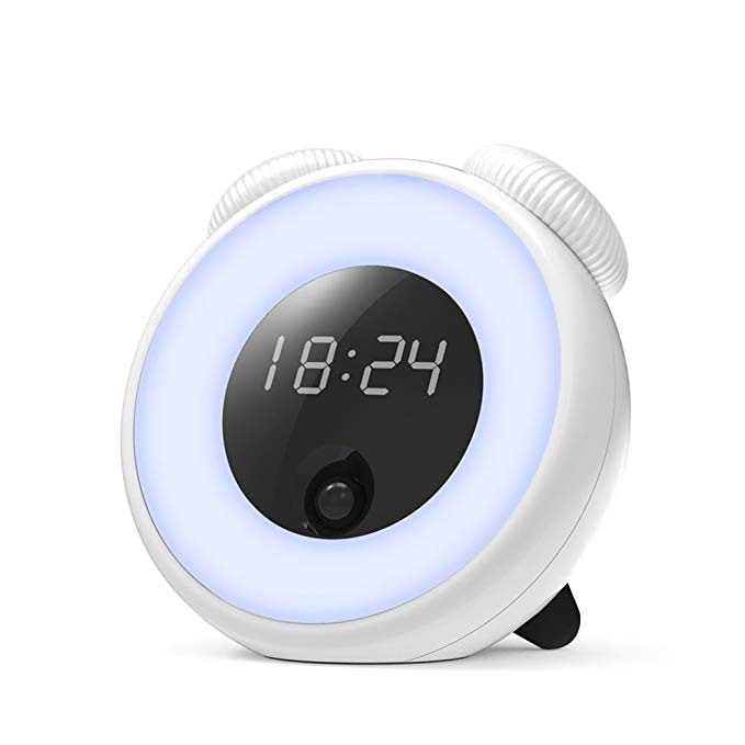 ElecRat Wake Up Light Alarm Clock, Motion Sensor Digital Alarm Clock with Adjustable Brightness Snooze Mode USB Rechargeable Clock(White)