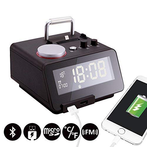 Homtime C12-PRO Iphone Docking Alarm Clock Radio with USB, 5 Modes To Play Music, Bluetooth Hands free Digital Alarm Clock, 4 Level Dimmable, and Personalized Alarm Ring