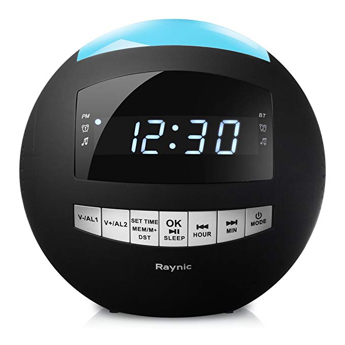 Dual Alarm Clock Radio- Raynic Bluetooth Desk Clock Radio AM/FM with Dimmer, Snooze, Dual USB Charging Ports, Night Light for Heavy Sleepers, Bedrooms, Kids