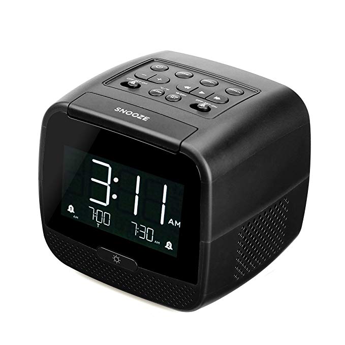 TIVDIO CL-11B Dual Alarm Clock Radio Digital FM Radio Wireless Speaker USB Port for Charging Dimmer Temperature Display Snooze Adjustable Alarm Volume Sleep Timer