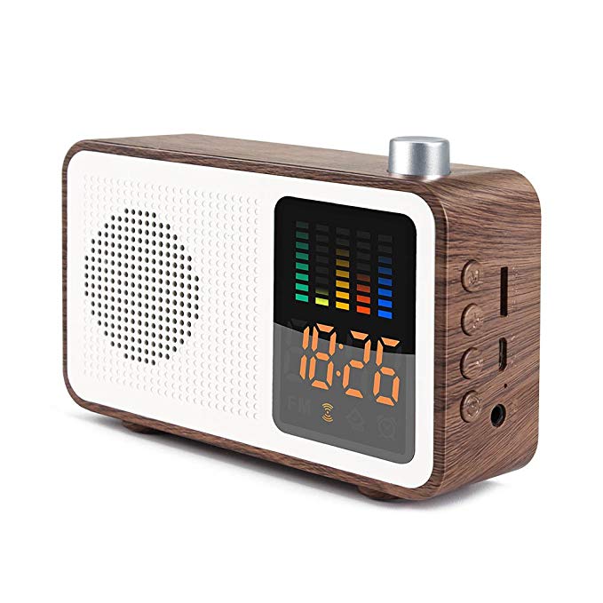 SEATIGER Retro Portable Bluetooth Speaker with Digital Alarm Clock Radio, AM/FM, Support TF Card/AUX-IN and USB Charging (Walnut)