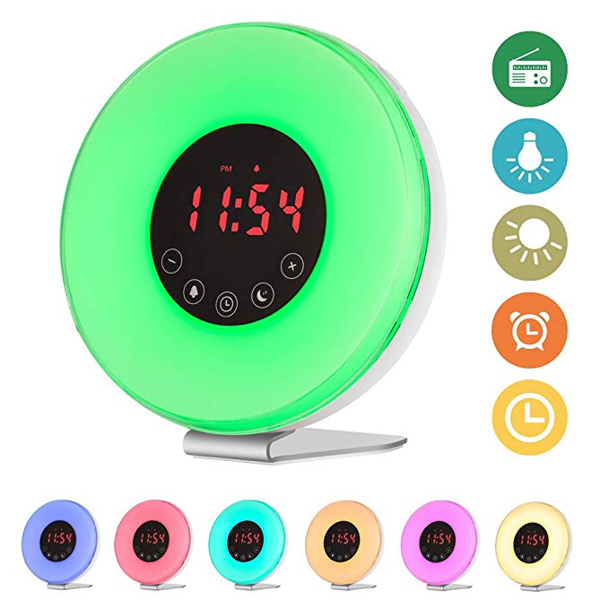 Sunrise Alarm Clock, SZCTKlink Wake Up Light Alarm Clock Nature Night Light With 7 Colors Sunrise Simulation Alarm Clock Nature Sounds, FM Radio, Touch Control, Atmosphere Lamp, Bedside Lamp