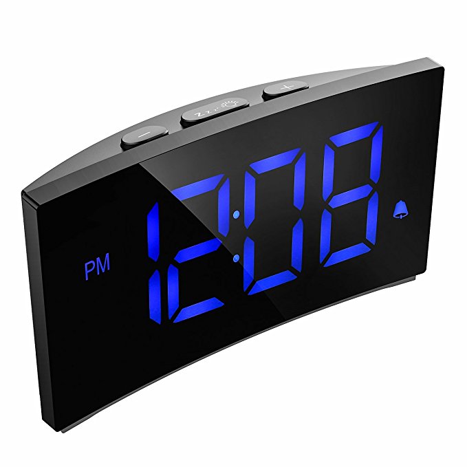 PICTEK YTGEHM250AB-USAA2 Digital Alarm 5 Inch Dimmable LED Screen, Kids Clock Radio with Snooze Function, 12 Or 24 Hour, USB Port and Battery Backup for Bedroom Livingroom Office without Adapter