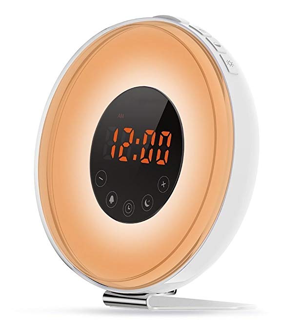 IREALIST Sunrise Simulation Wake-Up Light Digital Alarm Clock with 6 Natural Sounds, Optional RGB LED Night Lamp Brightness Customizable, FM Radio, Snooze Function