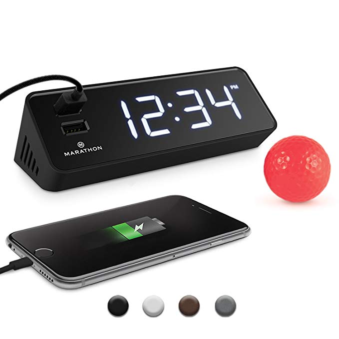 MARATHON CL030055BK LED Alarm Clock with Two Fast Charging, Front Facing USB Ports. Great for Travelling