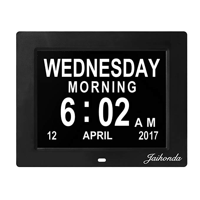 Jaihonda Digital Day Clock- Calendar Clock- Kitchen Wall Clock Extra Large Display Vision Impaired & 8 Alarms & Battery Backup Electronic Clock for Elderly