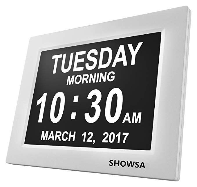 [Newest Version] 5 Alarm Options Day Clock - Extra Large Digital Clock With Digital Calendar Non-Abbreviated Day & Month Alarm Clock,8 inch LCD Screen Desk Clock,Perfect for Mom Dad And Seniors