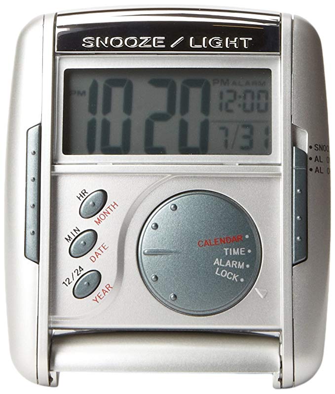 Seiko Travel Alarm Get Up and Glow Clock Silver-Tone Metallic Case