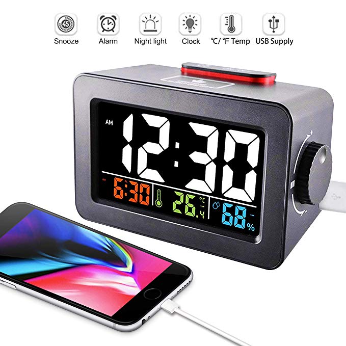 AIAI USA Alarm Clock Charger, Digital Alarm Clock for Bedroom, with USB Charging Port for Cell Phone and Snooze/Dimmable/Battery Backup Function (Black) (Black)