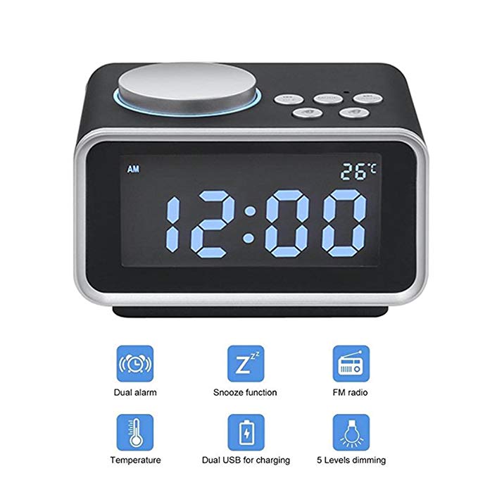 Digital Radio Alarm Clock,3.2”LED Display FM Radio with Dual USB ...